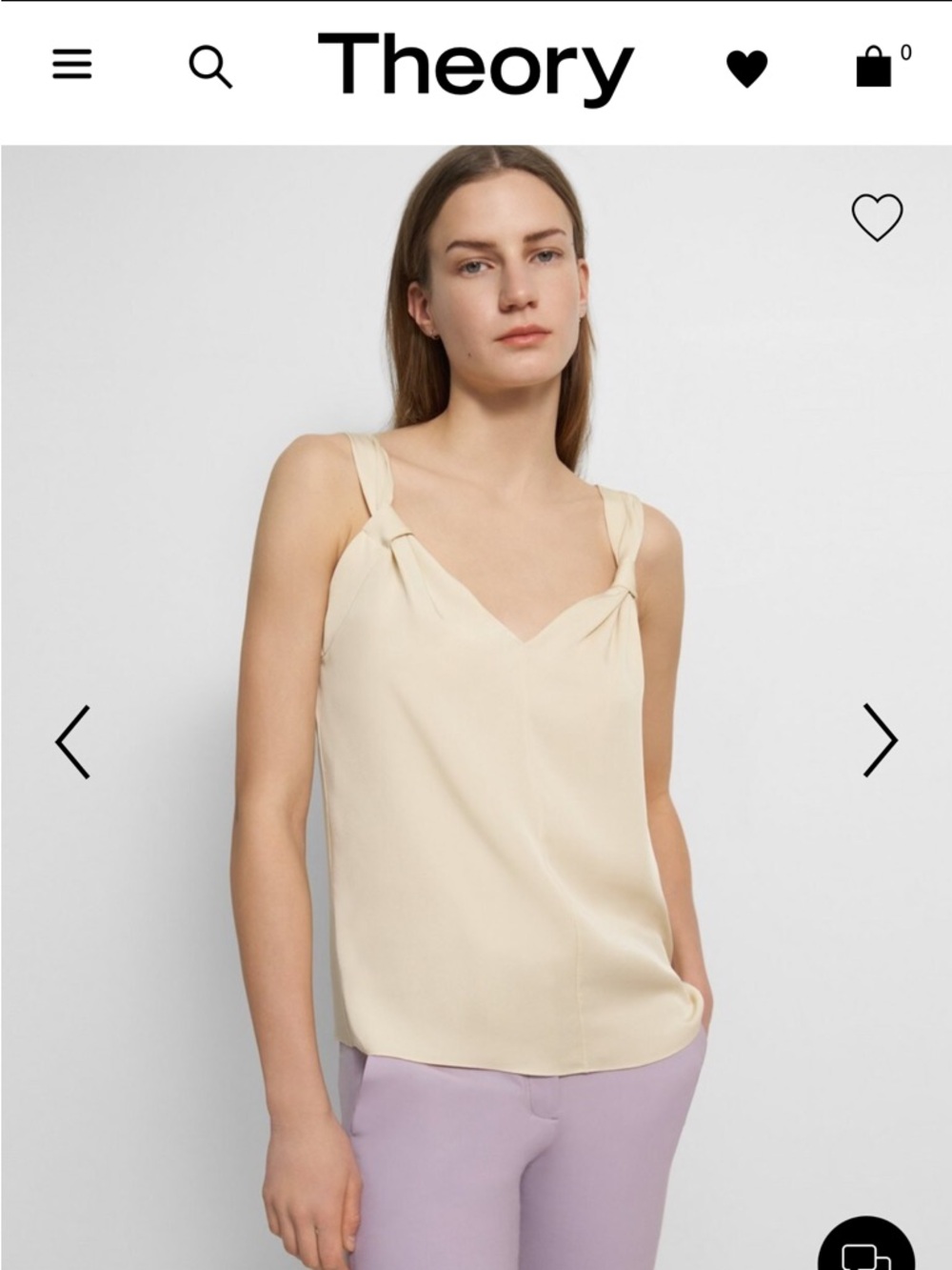 THEORY Sleeveless V-Neck Top in 100% Silk Georgette
